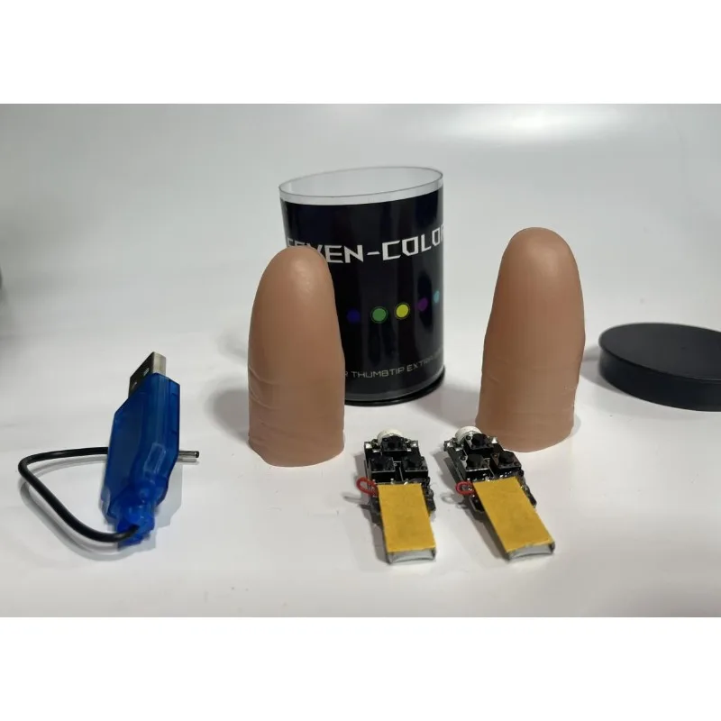 Thumb Tip Magic Trick Set - Luz LED superligera de siete colores,