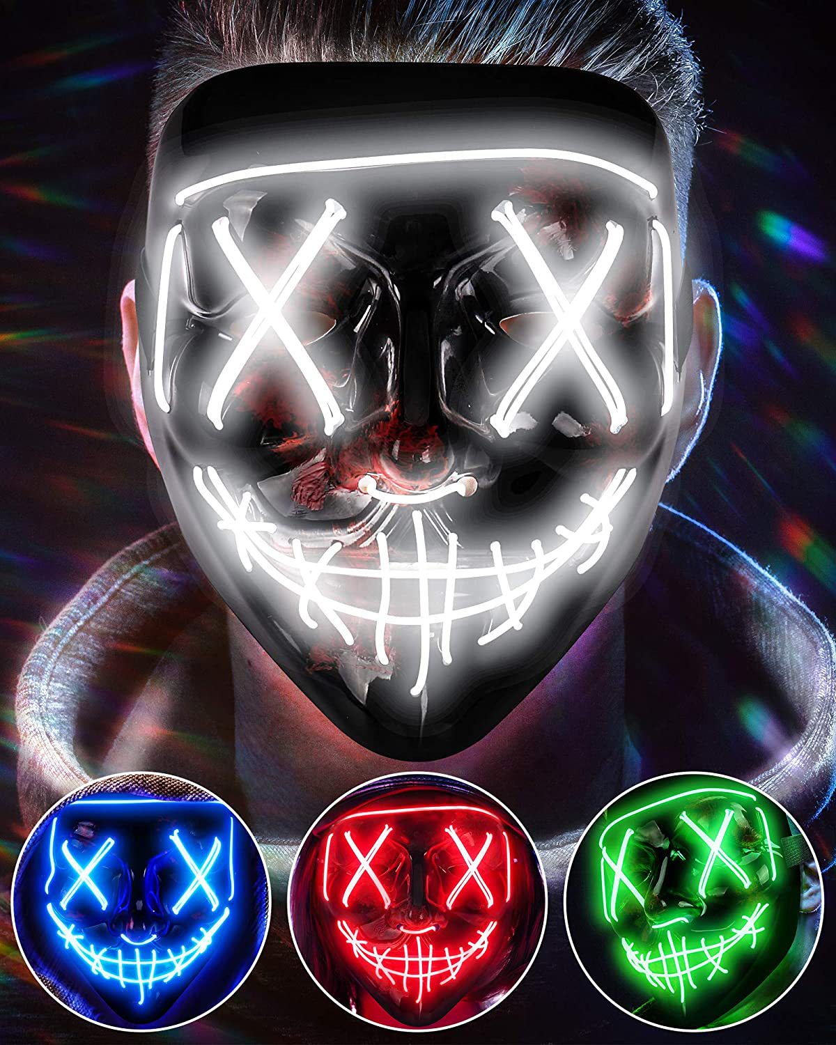 Led Purge Mask Halloween - Máscara de purga luminosa LED inalámbrica,